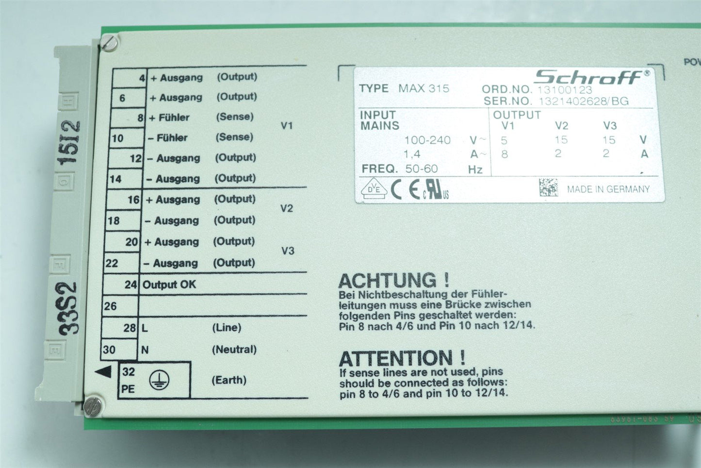 Schroff MAX 315 13100123 100-240V 1.4A 50-60Hz