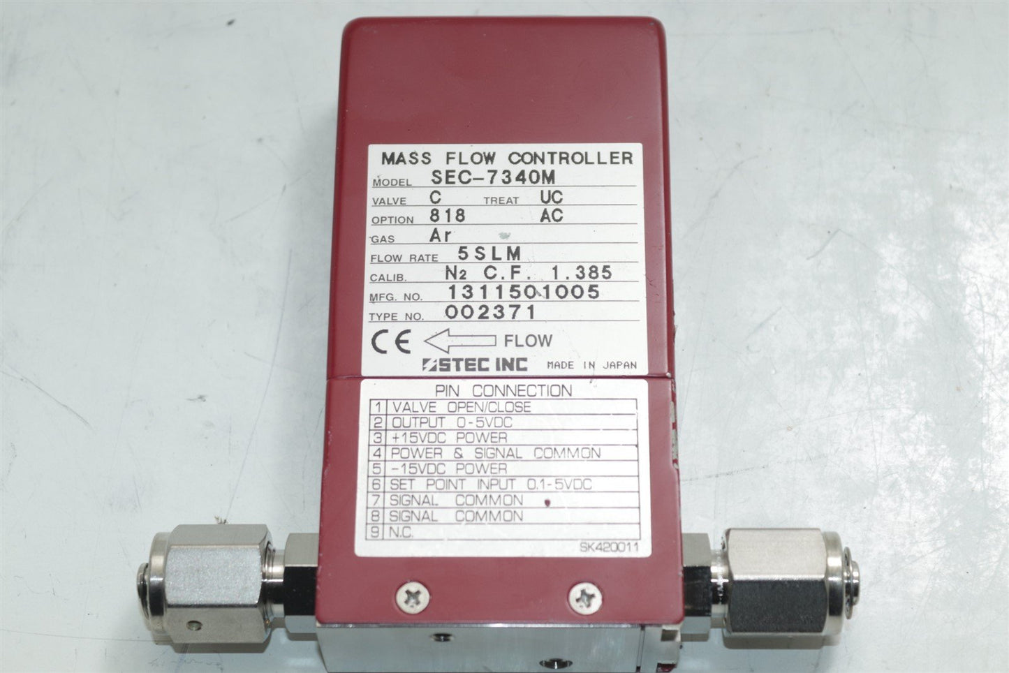 STEC SEC-7340M MFC Mass Flow Controller OPT 818 5SLM