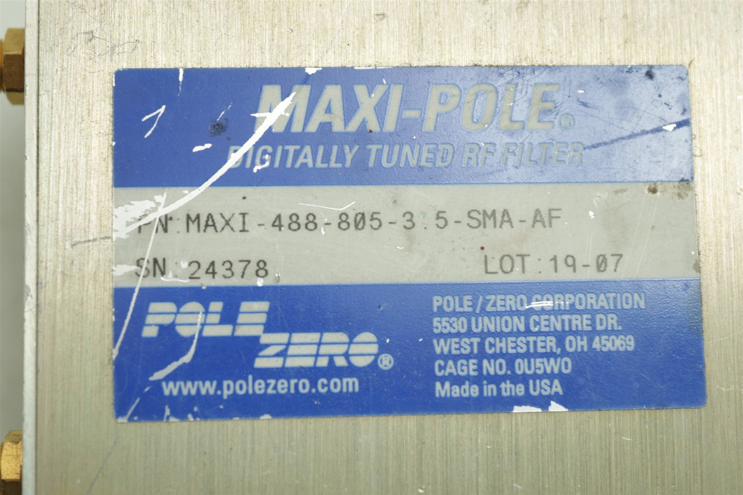 Maxi-Pole Digitally Tuned RF Filter MAXI-488-805-3.5-SMA-AF