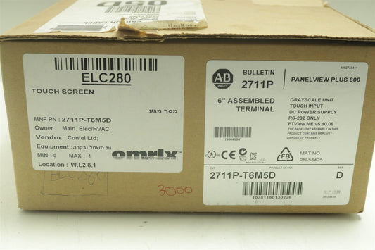 NEW Allen Bradley 2711P-T6M5D PanelView Plus 600 Grayscale Terminal