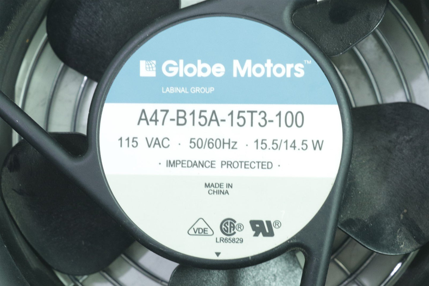 Globe Motors Fan 115VAC 50/60Hz 15.5/14.5W A47-B15A-15T3-100