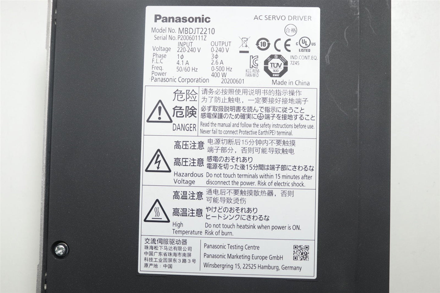 Panasonic AC Servo Drive 200W 3Φ 1.6A MADLN15SE