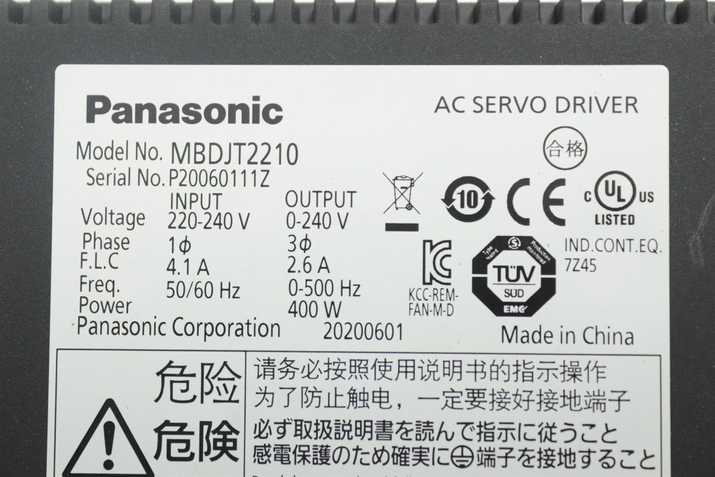 Panasonic AC Servo Drive 200W 3Φ 1.6A MADLN15SE