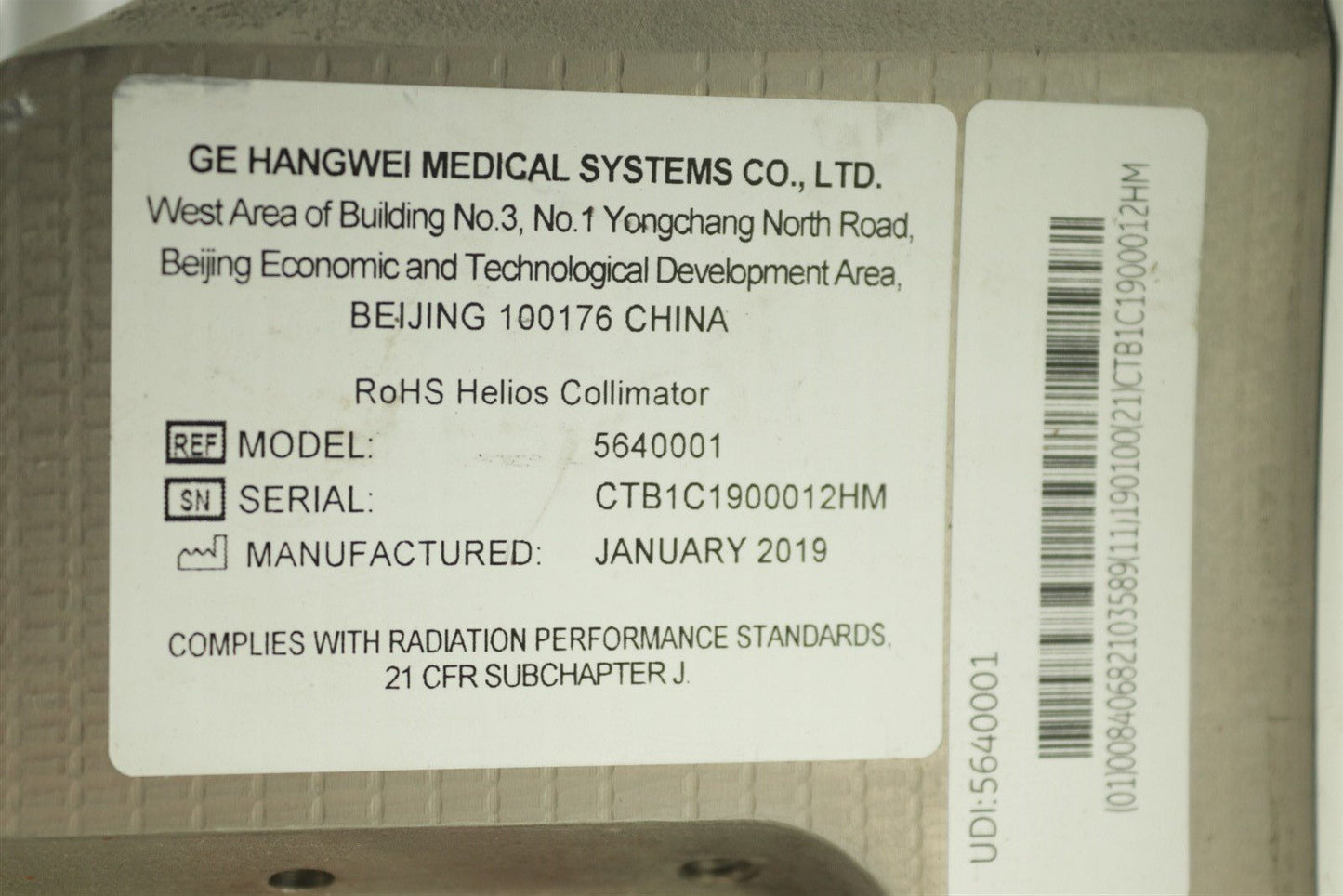 GE Revolution CT RoHS Helios Collimator 5640001