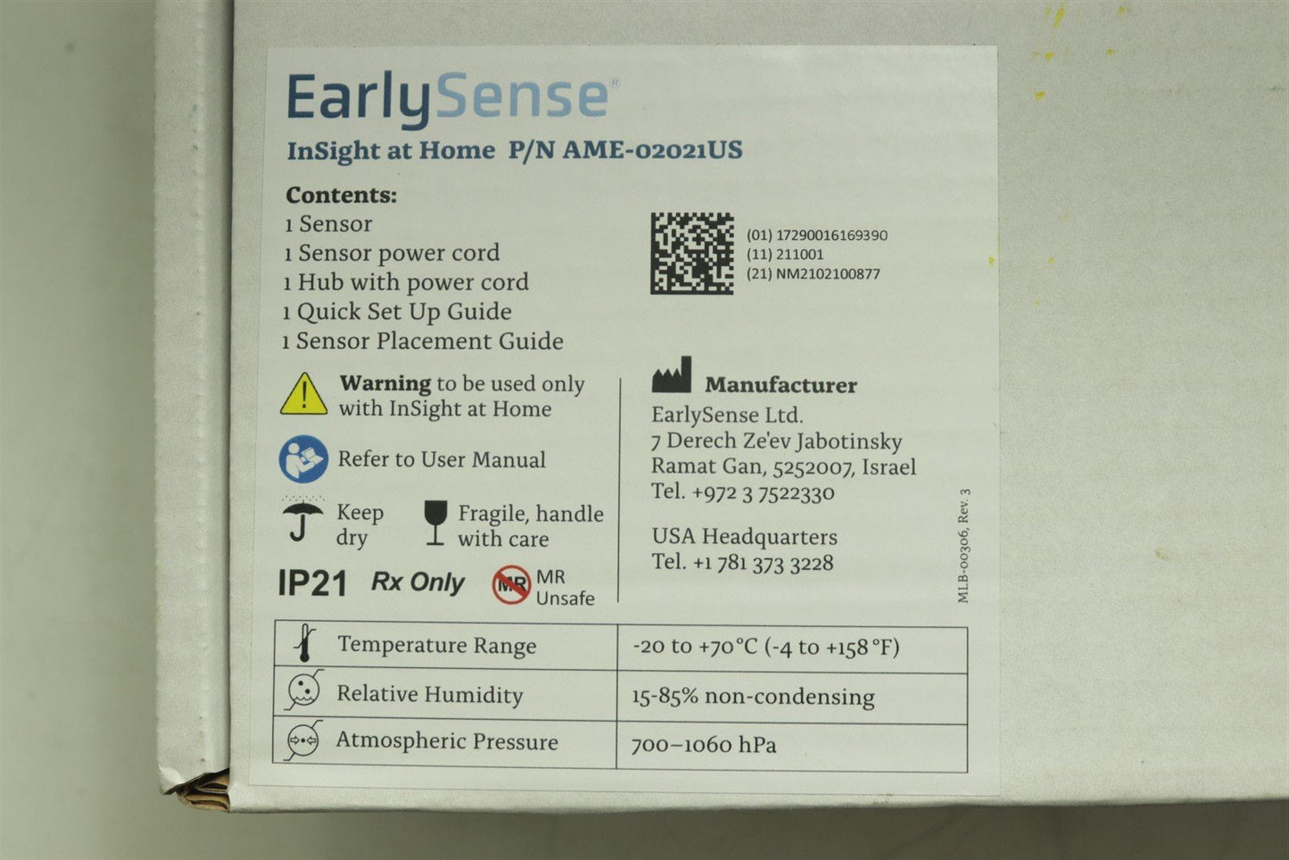 EarlySense InSight at Home AME-02021US