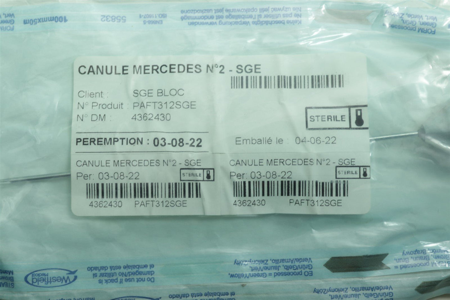 Canule Cannula Mercedes N°2 - SGE 03-08-22