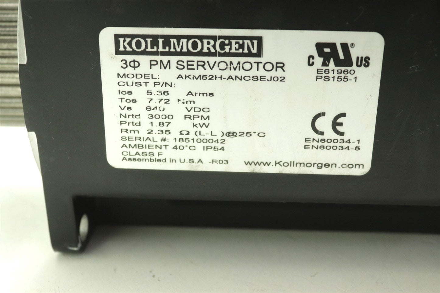 Kollmorgen AKM52H-ANCSEJ02 3 Phase PM Servomotor 640VDC For GE LightSpeed CT