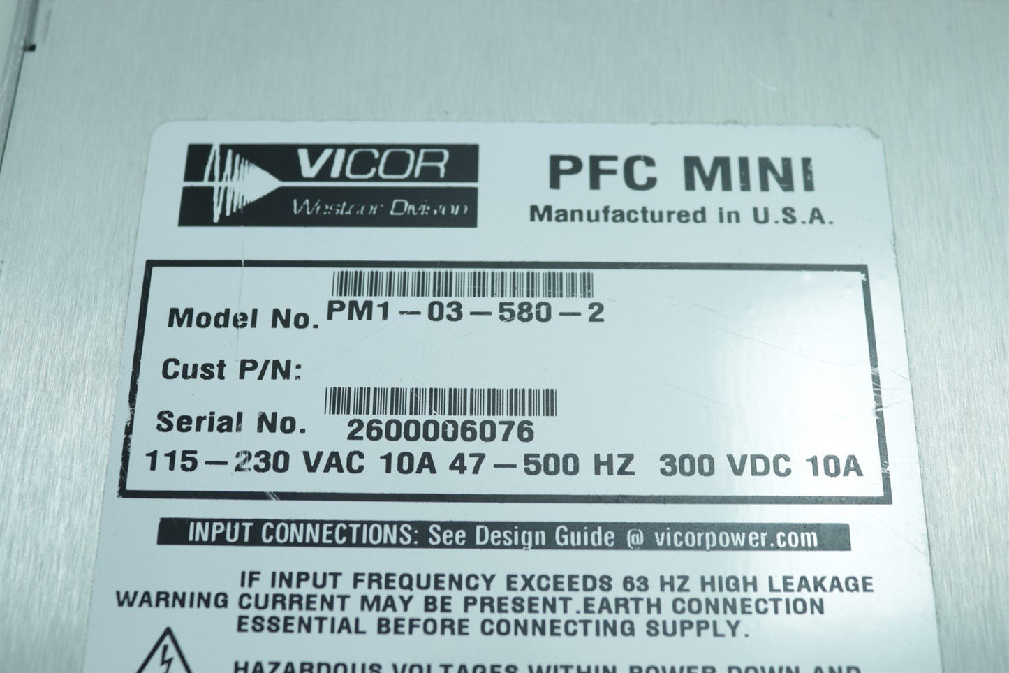 Victor PFC Mini Corrected AC-DC Switcher Power Supply PM1-03-580-2